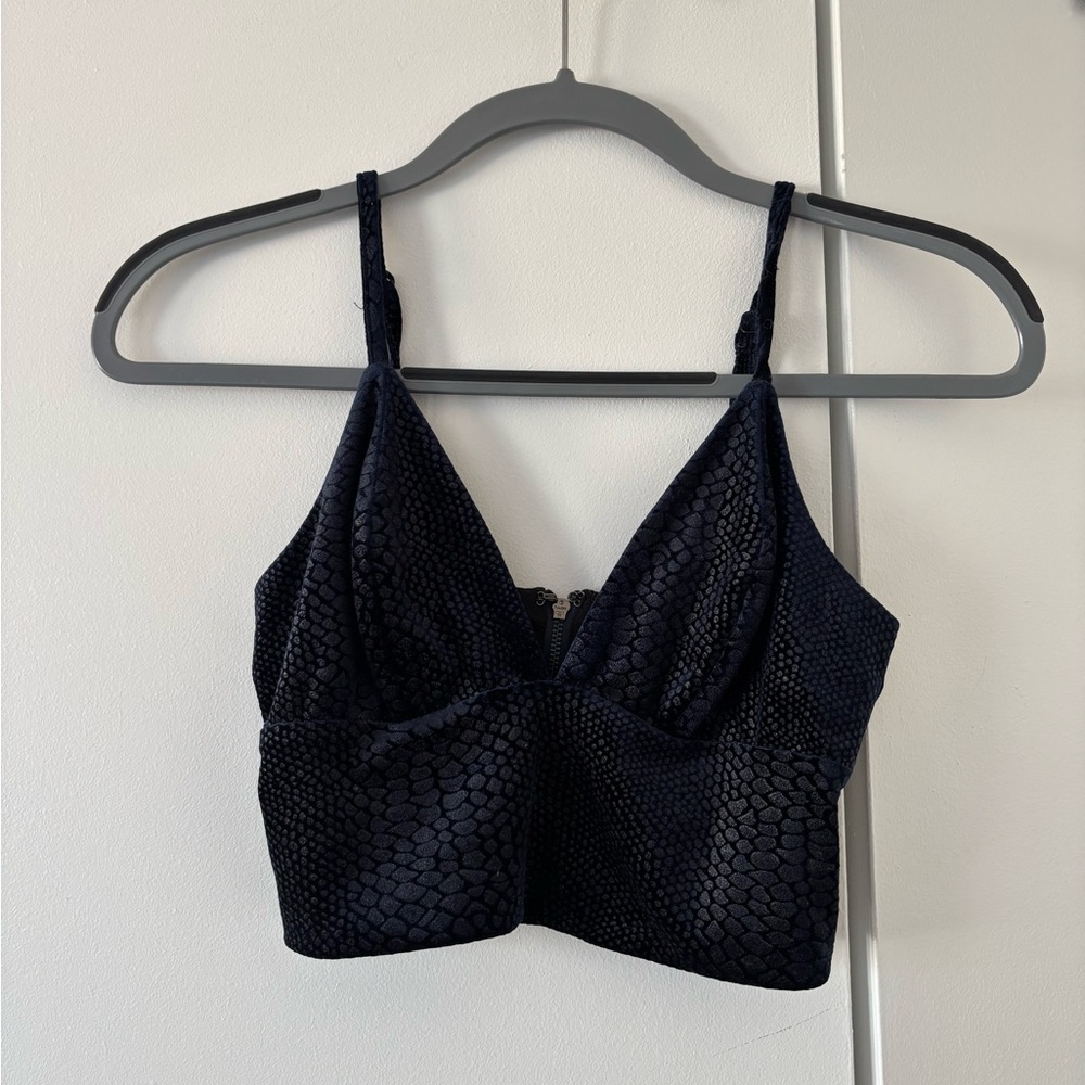 Guess Blue and Black Velvet Snake Crop Top